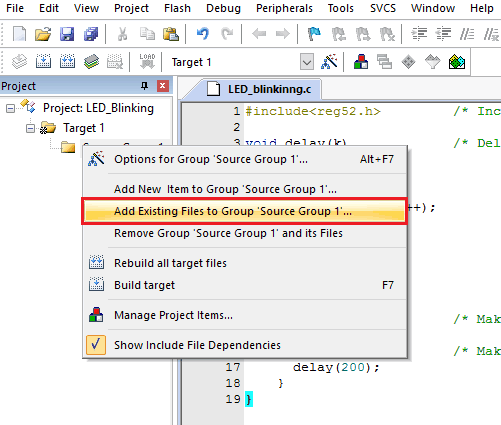 Add existing file to source group